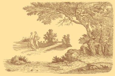 Eski köy sanat resimde Sarı zemin üzerine