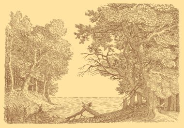 Eski köy sanat resimde Sarı zemin üzerine