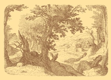 Eski köy sanat resimde Sarı zemin üzerine