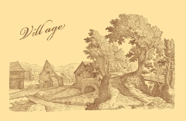 Eski köy sanat resimde Sarı zemin üzerine — Stok fotoğraf