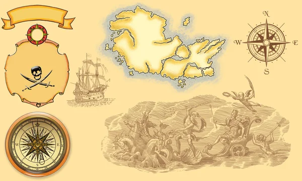 Pirátská mapa na žlutém podkladu — Stock fotografie