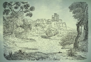 Eski köy sanat illüstrasyon