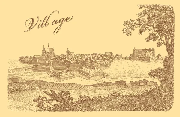 Oude dorp kunst illustratie — Stockfoto