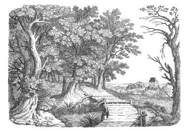 Eski köy sanat illüstrasyon