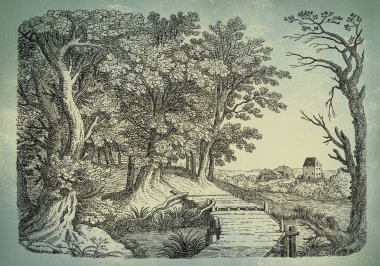 Eski köy sanat illüstrasyon