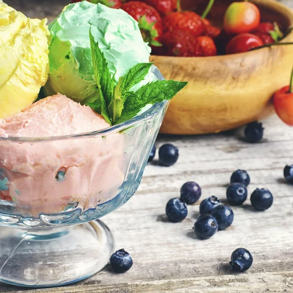 Bol avec crème glacée aux fruits — Photo