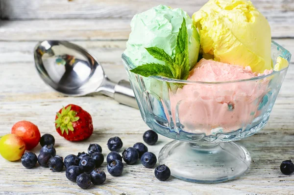Mísa s ovocem, zmrzlinou — Stock fotografie