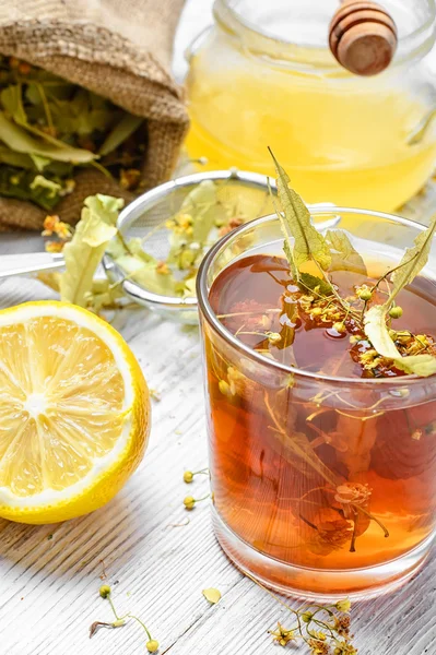 Cup with linden tea — Stock Photo, Image