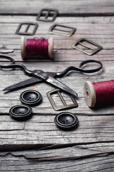 Retro set of buttons,thread and scissors — Stock Photo, Image