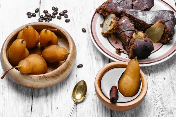 Torta de pêra e café — Fotografia de Stock