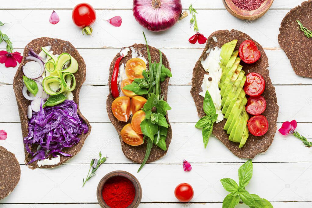 Healthy vegan tacos.Healthy vegan salad tortilla wraps and vegetables