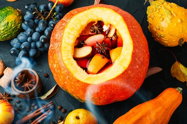 Alcoholic Drink Mulled Wine Pumpkin Traditional Autumn Drinks — Stock Photo, Image