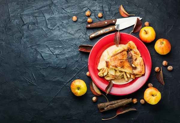 Tasty Homemade Apple Pie Plate Space Text — Stock Photo, Image