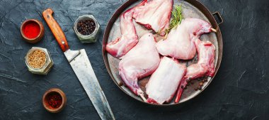 Çiğ tavşan eti parçaları. Taze tavşan eti.