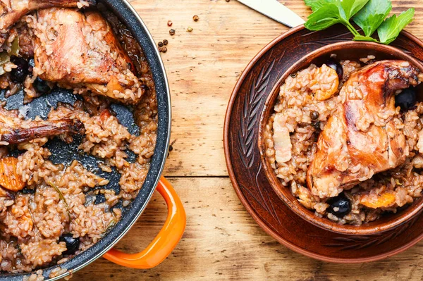 Pilaf Com Coelho Guisado Risotto Com Hare Italian Cozinha — Fotografia de Stock