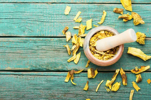 Barberry Root Mortar Pestle Natural Herbal Medicine — Stock Photo, Image