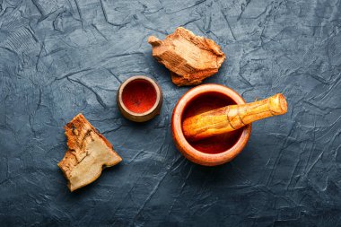 Kabuklu ve mantarlı havan. Bitkisel ilaçlı Tinder. Şifalı bitkiler..