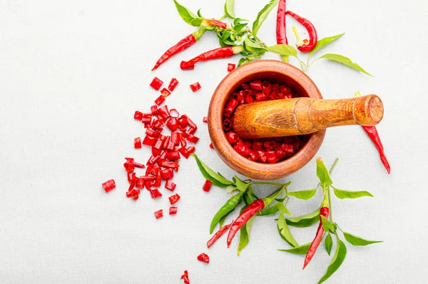 Chiles Rojos Picantes Rebanados Ingrediente Especia Pimienta Roja —  Fotos de Stock