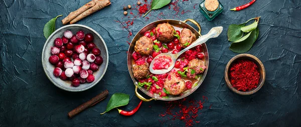 Arabic food lamb kufta spiced with saffron.Appetizing lamb meatballs