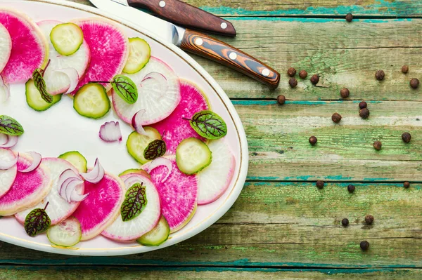 Summer Salad Daikon Radish Sorrel Fresh Spring Salad — Stock Photo, Image