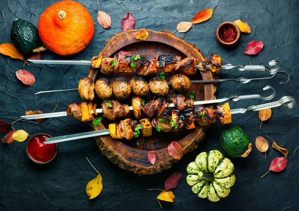 Кебабы Шашлыки Мяса Тыквы Вкусное Жареное Мясо Шашлыках — стоковое фото