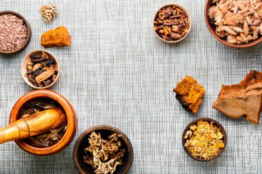 Bitkisel ilaçlarda şifalı bitkiler. Kurumuş şifalı bitkiler. Doğal ilaçlar.