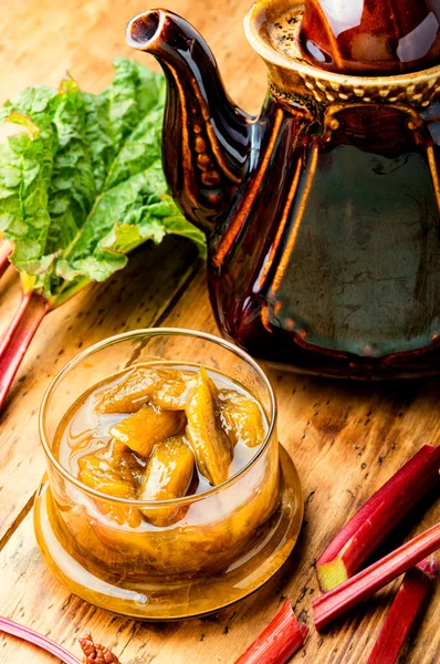 Homemade Rhubarb Jam Glass Jar Sweet Food — Stock Photo, Image