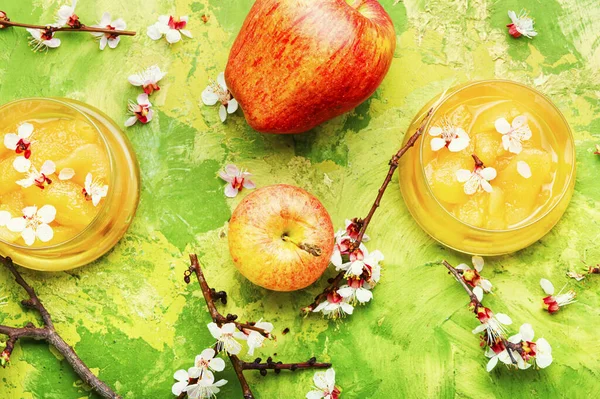 Confiture Pommes Naturelle Confiture Pommes Dans Bocal Verre — Photo