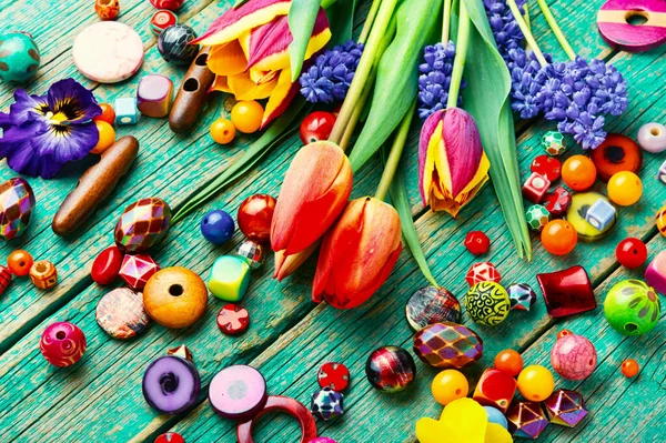 Diverse Kralen Voor Creativiteit Sieraden Maken Kleurrijke Kralen — Stockfoto