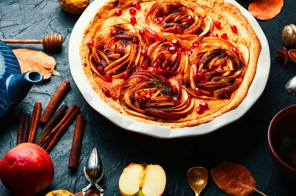 Herfst Zelfgemaakte Taart Taart Met Appels — Stockfoto