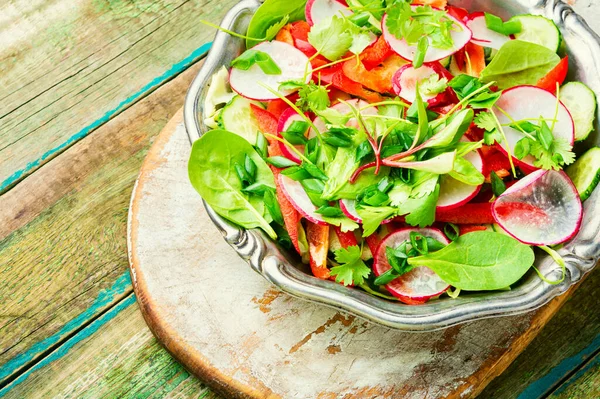 Salada Legumes Saudável Feita Rabanete Pimenta Repolho Verduras — Fotografia de Stock