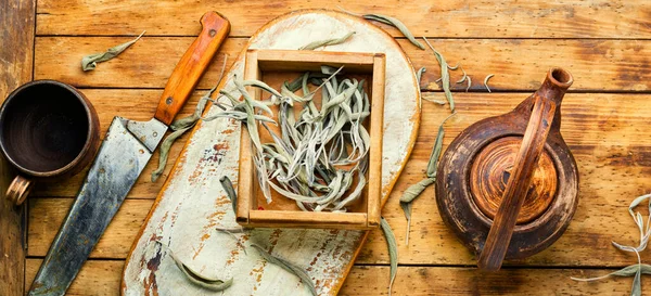 Kruidensalie Thee Droge Salie Blad Kruidengeneeskunde Genezende Planten — Stockfoto