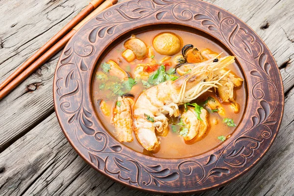 Tom Yum Kung Sopa Frutos Mar Tailandês Picante Tigela Cozinha — Fotografia de Stock