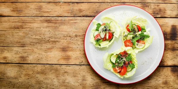 キャベツ キュウリ トマト ハーブと野菜の春サラダ — ストック写真