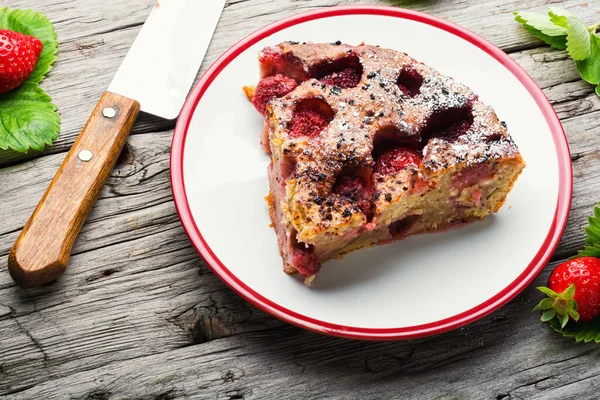 Piece Tasty Homemade Strawberry Pie Plate — Stock Photo, Image