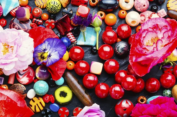 Conjunto Perlas Brillantes Para Hacer Bijouterie Colorful Grano —  Fotos de Stock