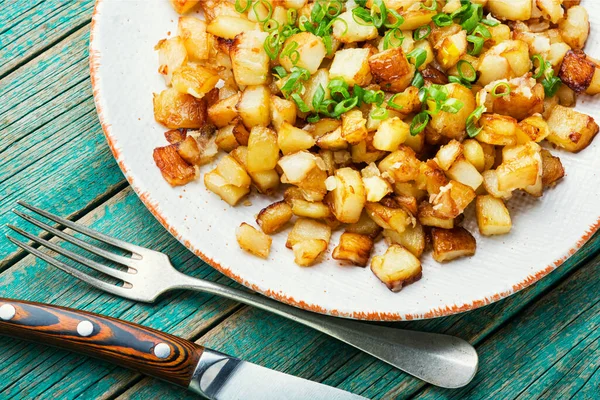 Batatas Fritas Apetitosas Deliciosas Batatas Assadas Prato — Fotografia de Stock