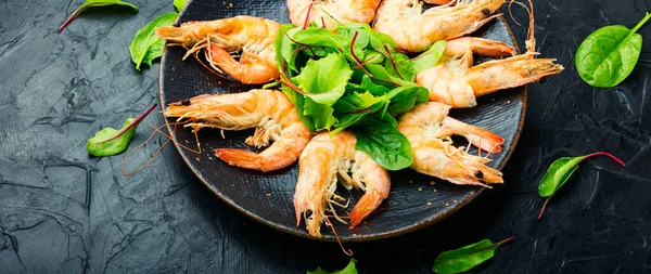 Placa Con Grandes Shrimps Delicious Hervido Langoustine Seafood Hervido — Foto de Stock