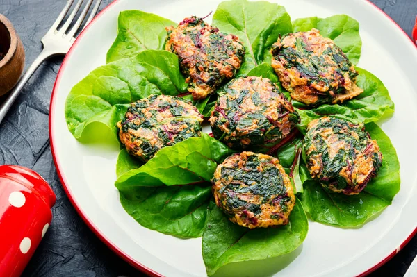 Домашние Диетические Котлеты Свежего Chard Vegetarian Cuisine Tasty Овощной Котлет — стоковое фото