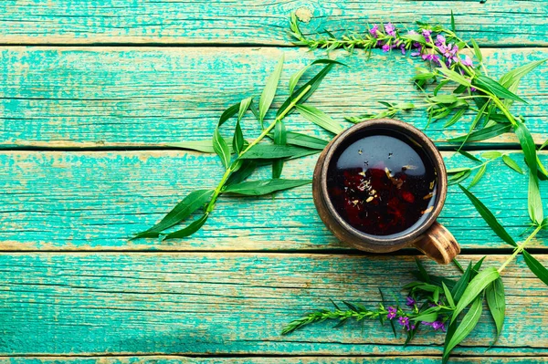 Kopp Örtte Bordet Ivan Eller Fireweed Willow Herb Copy Utrymme — Stockfoto