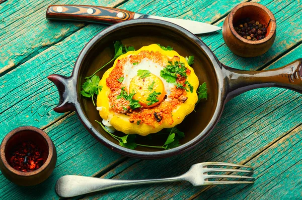 Squash Stuffed Couscous Mushrooms Baked Patisson Shakshuka — Stock Photo, Image