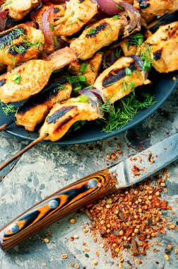 Soğanlı tavuk ızgarası. Izgara tavuk şişi.