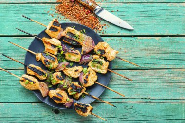 Soğanlı tavuk ızgarası. Izgara et şişi.