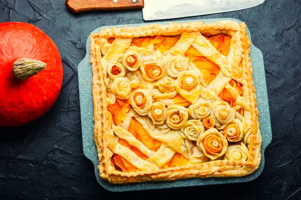 Őszi Pite Töltött Sütőtök Sütőtök Tészta — Stock Fotó