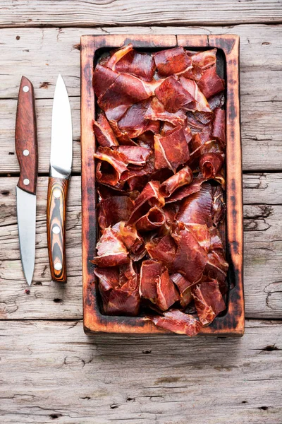 Basturma Tranché Viande Séchée Boeuf Séché Viande Séchée Nourriture Arménienne — Photo