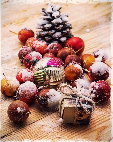 Frutos cubiertos de nieve de manzanas enanas — Foto de Stock