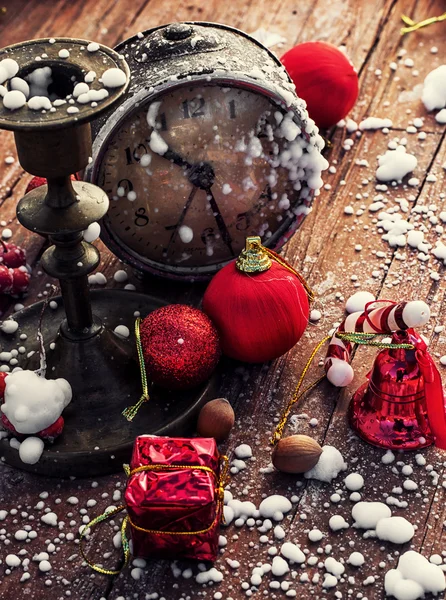 Red Christmas decorations in vintage style — Stock Photo, Image