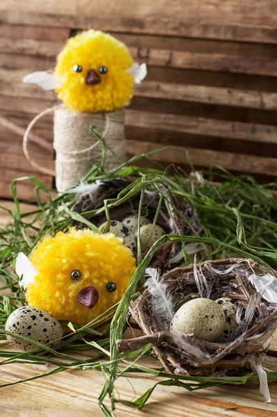 Bo med vaktelägg och chick — Stockfoto