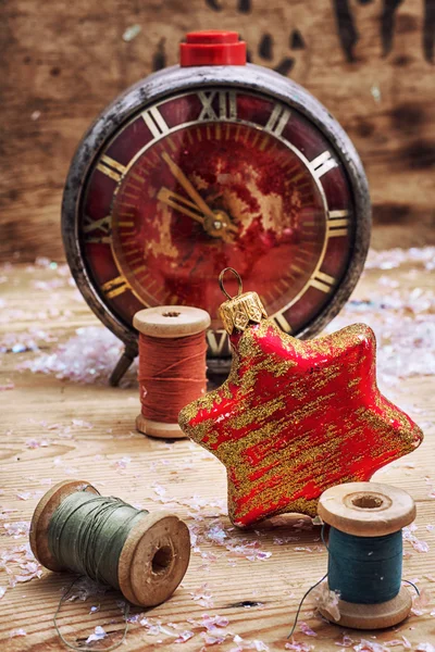 Clock and toys in vintage style — Stock Photo, Image