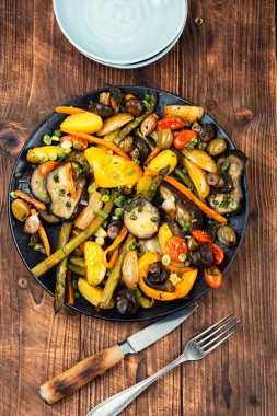 Roasted vegetables in the oven, baked or grilled vegetables.